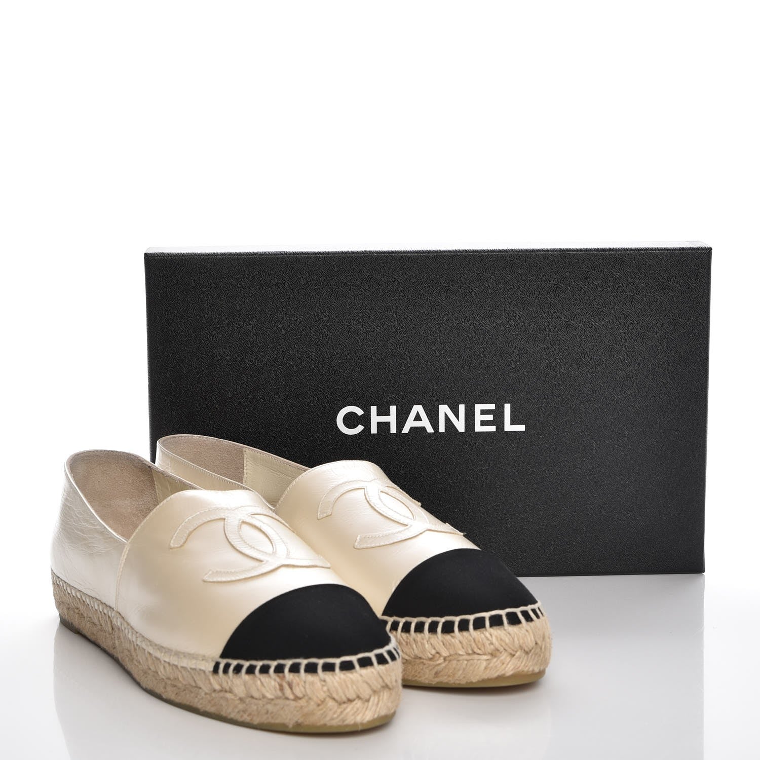 Chanel Metallic Calfskin Grosgrain CC Espadrilles 40 Ivory Black 10 of 10