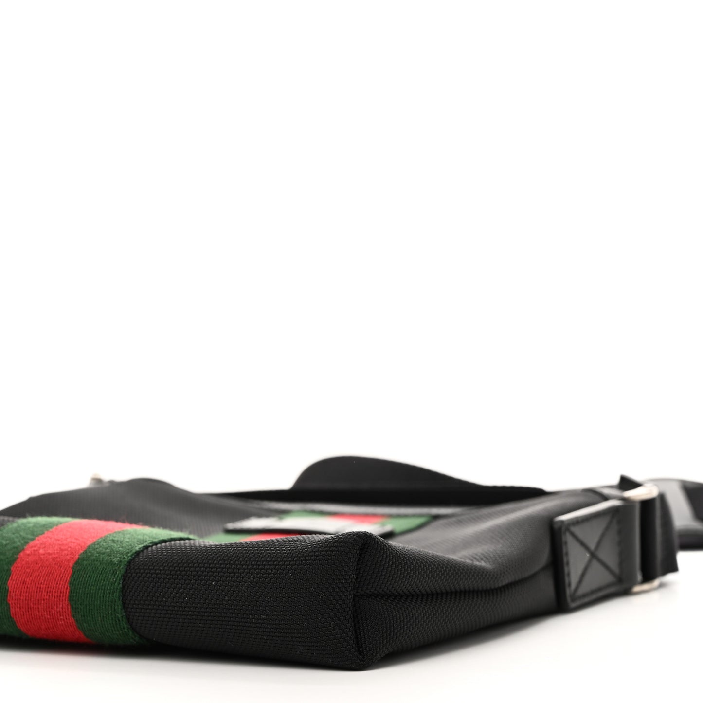 Techno Canvas Selleria Calfskin Web Small Flat Messenger Bag Black
