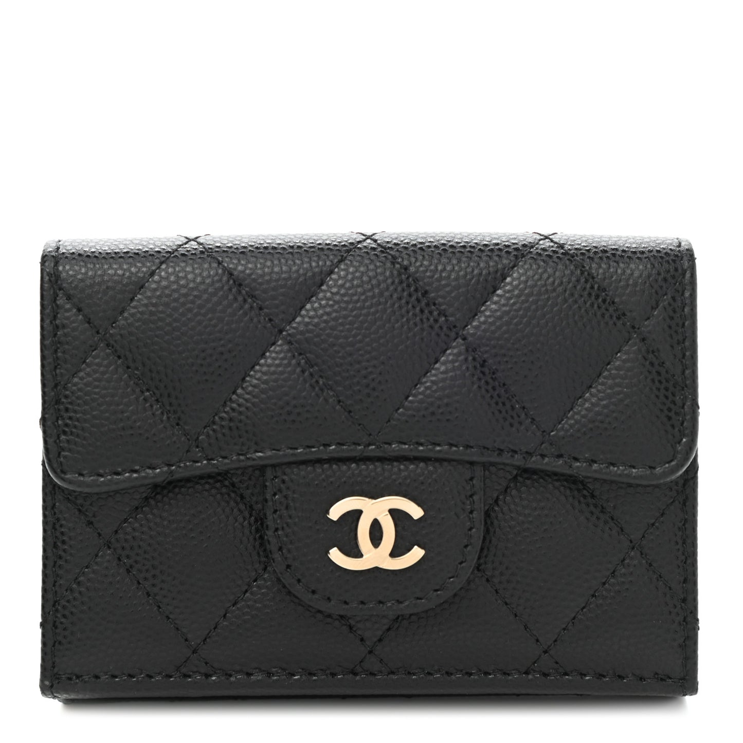 Caviar Quilted Double Flap Wallet Black