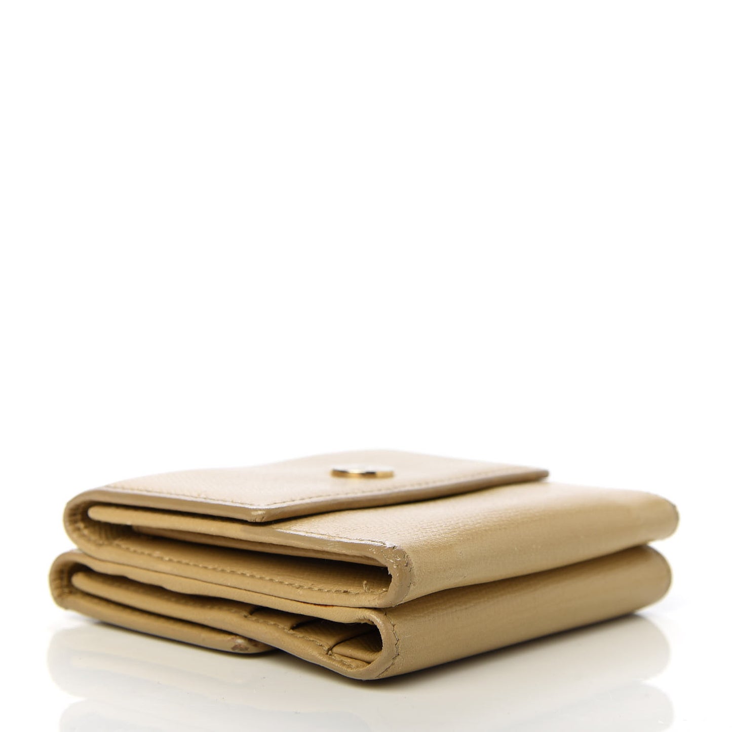 Grained Calfskin CC Button Compact Wallet Beige