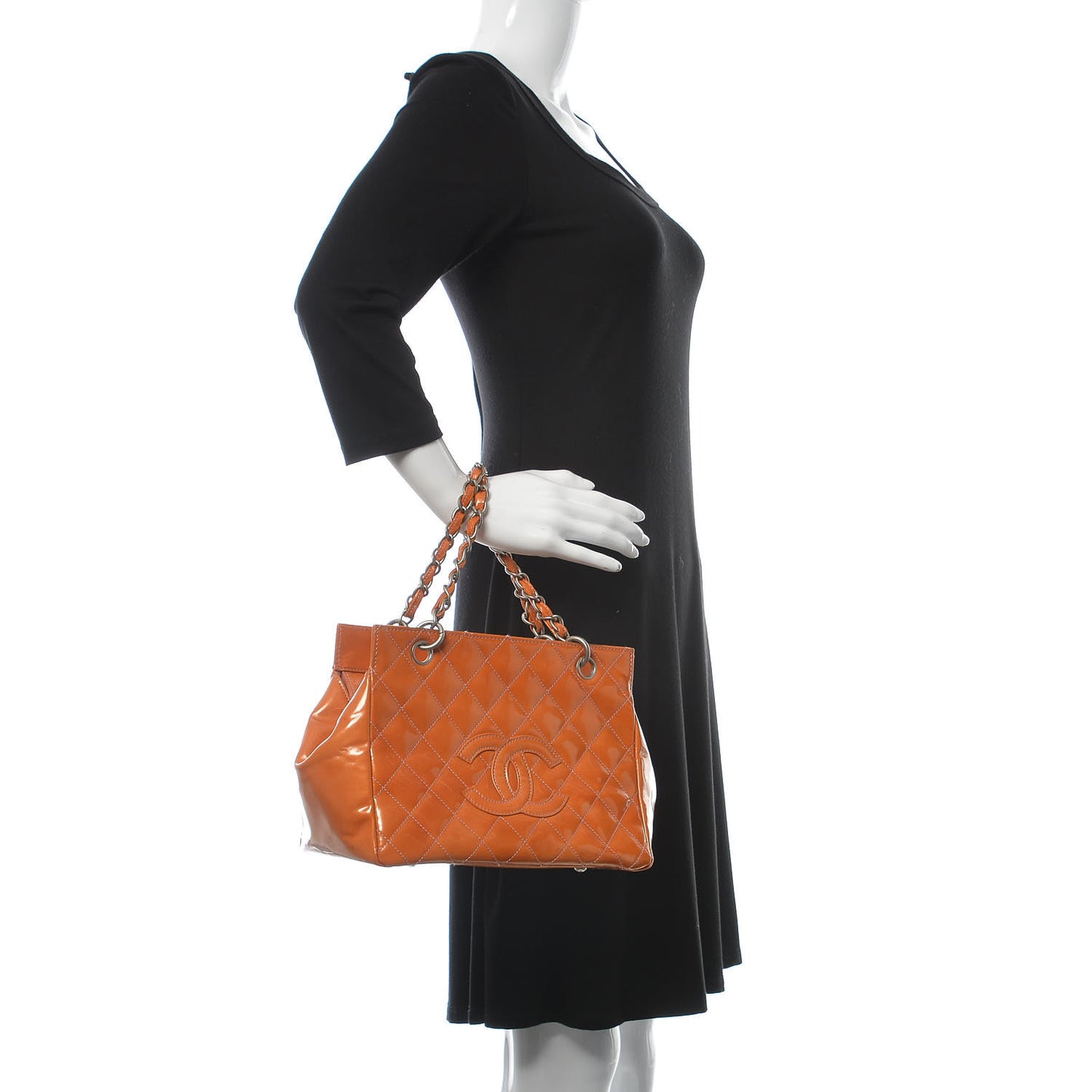 Patent Quilted Timeless Tote Orange