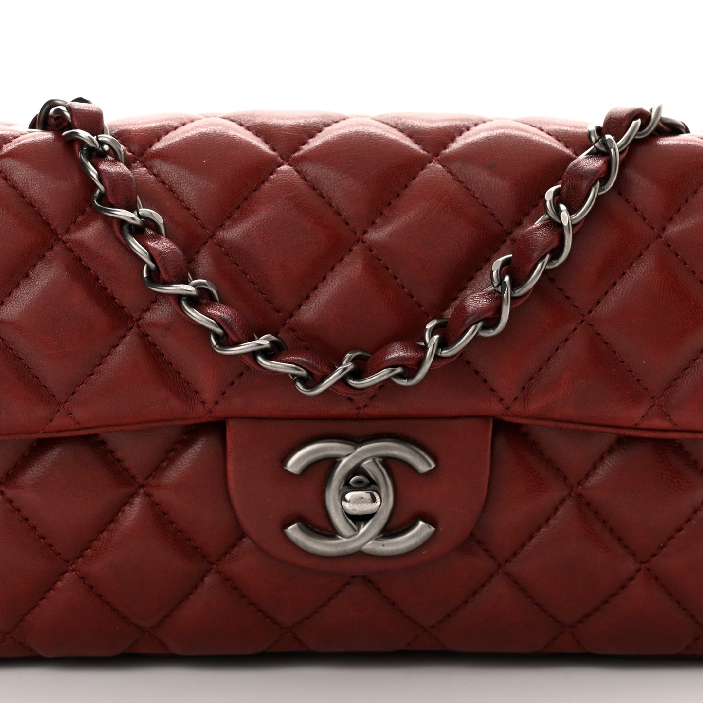 Lambskin Quilted East West Flap Dark Red