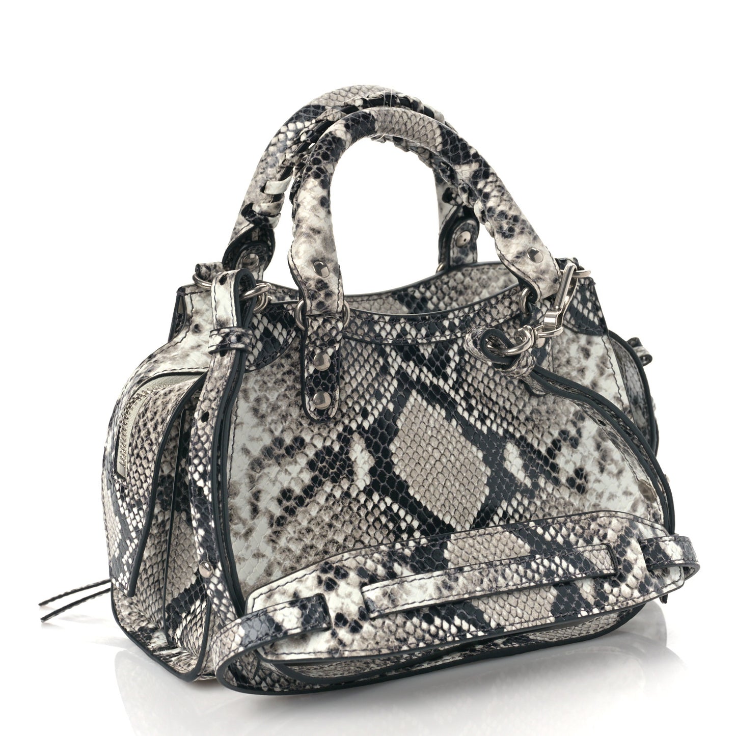 Grained Calfskin Snake Effect Neo Classic Silver Hardware Mini City Black White