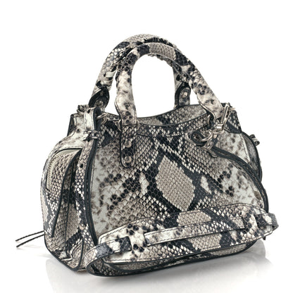 Balenciaga Grained Calfskin Snake Effect Neo Classic Silver Hardware Mini City Black White 3 of 7