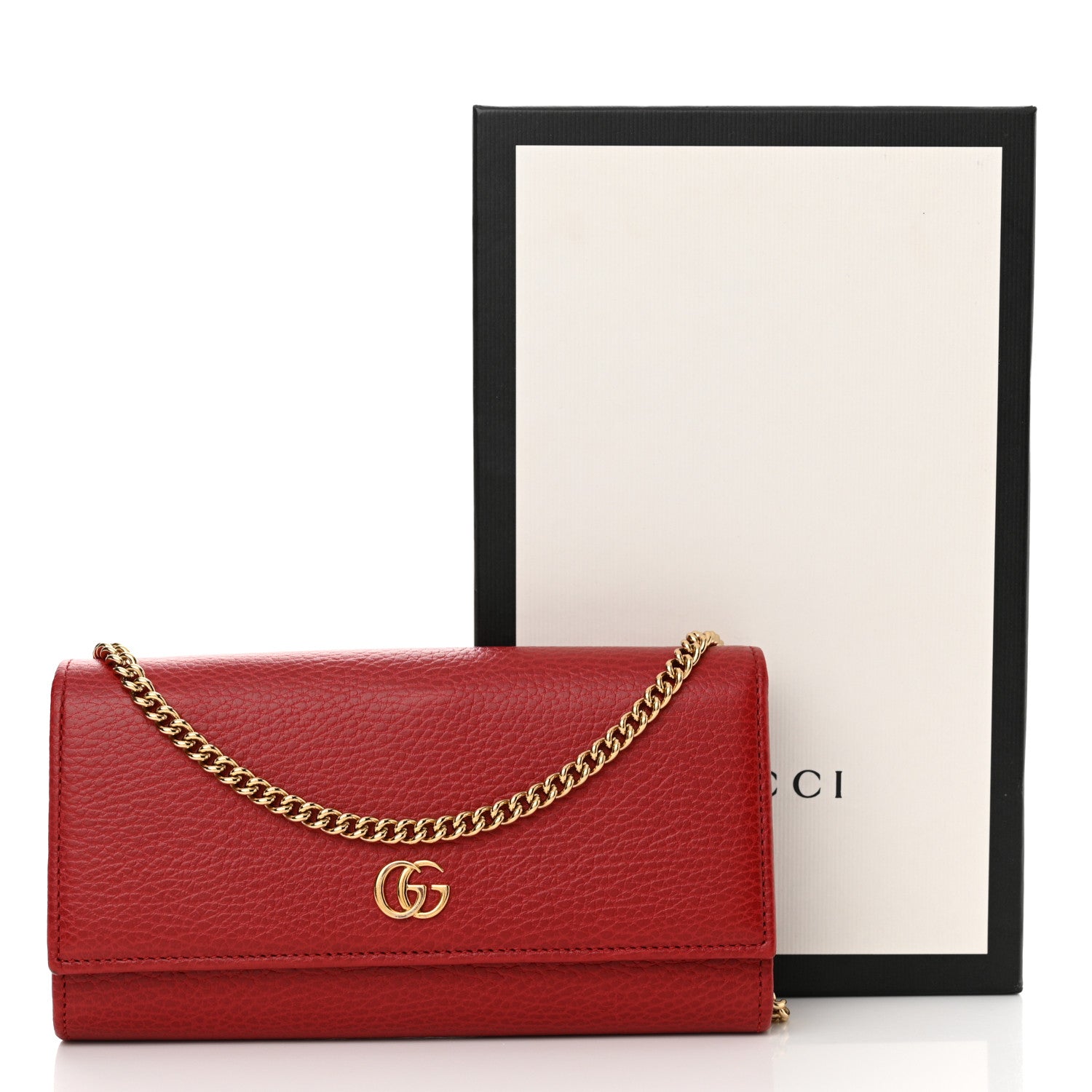Gucci Dollar Calfskin Petite GG Marmont Wallet Chain Bag Hibiscus Red 15 of 15