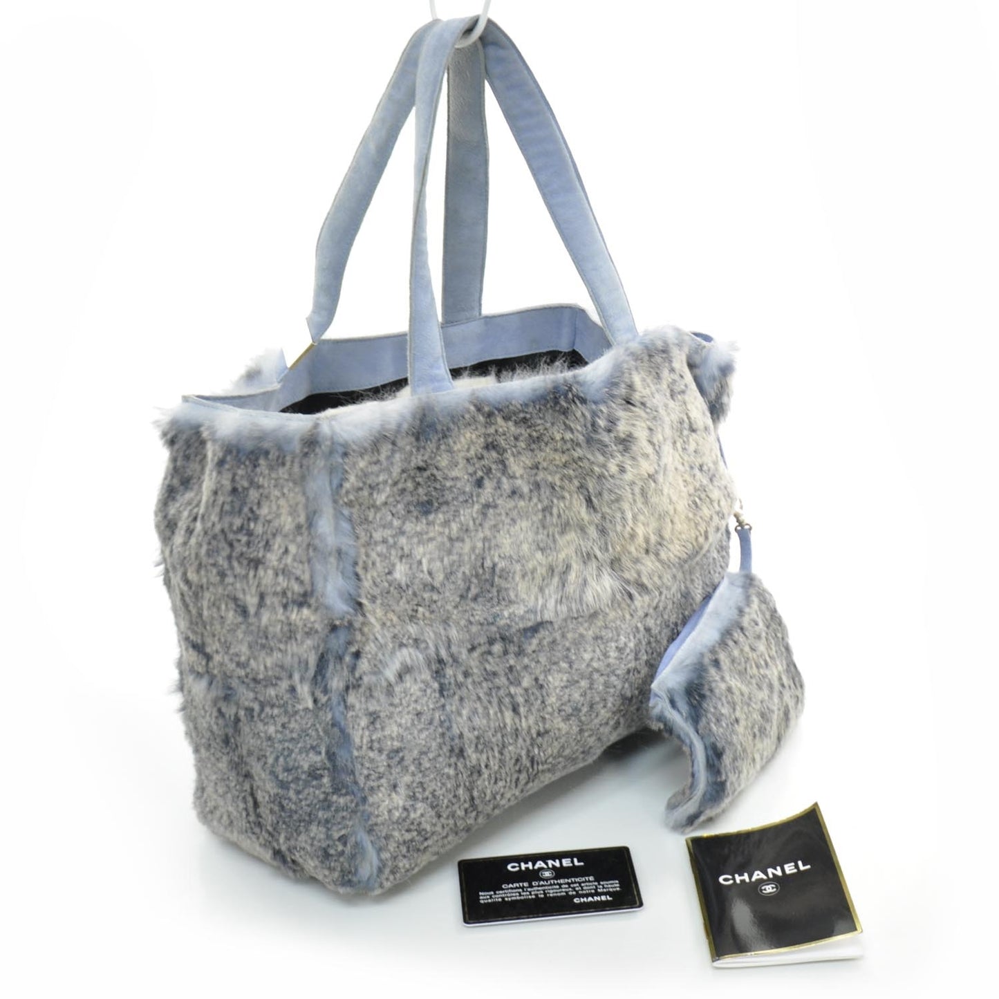 Lapin Rabbit Fur Tote w Cosmetic Pouch