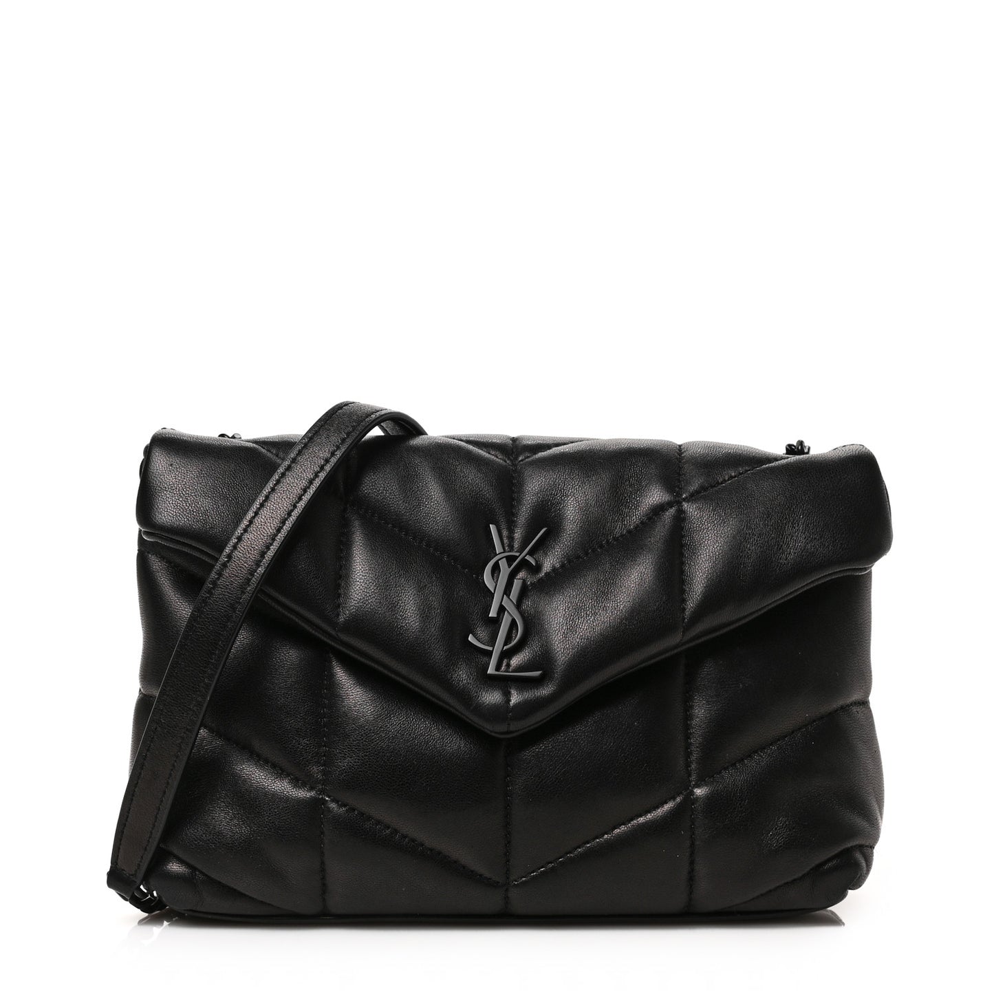 Calfskin Quilted Toy Loulou Puffer Monogram Monochrome Chain Satchel Black