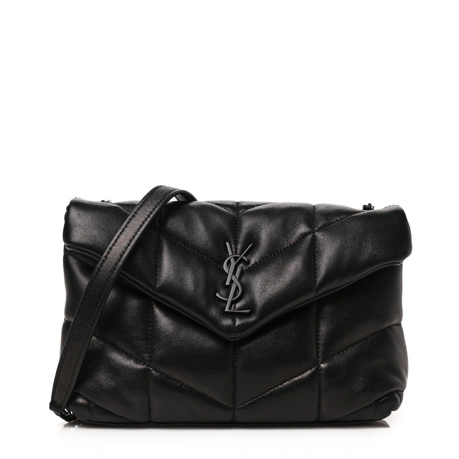 Saint Laurent Calfskin Quilted Toy Loulou Puffer Monogram Monochrome Chain Satchel Black 1 of 8