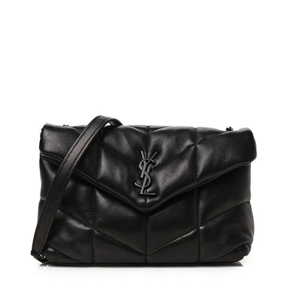 Saint Laurent Calfskin Quilted Toy Loulou Puffer Monogram Monochrome Chain Satchel Black 1 of 8