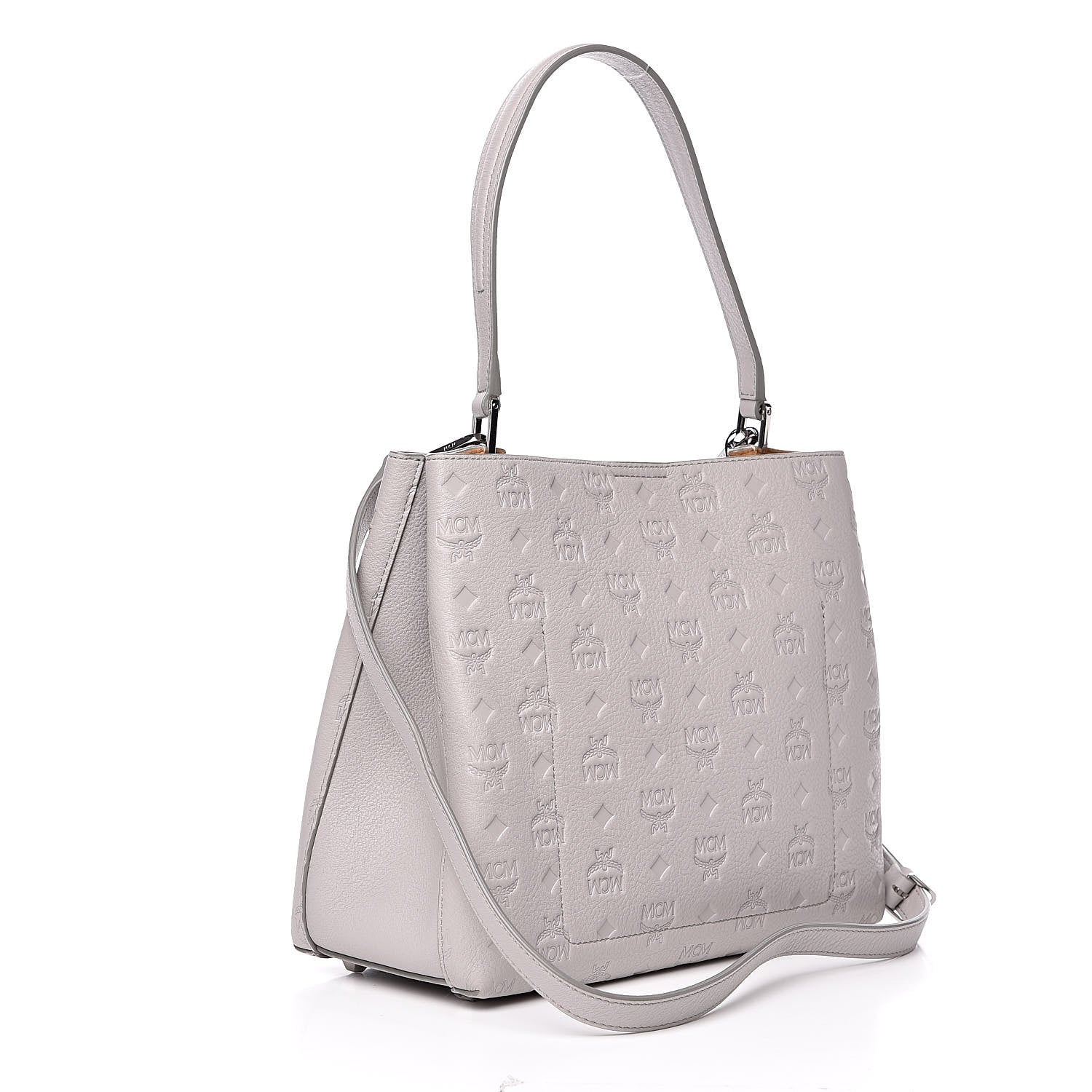 MCM Calfskin Ottomar Monogram Sarah Medium Hobo Dove Grey 3 of 9