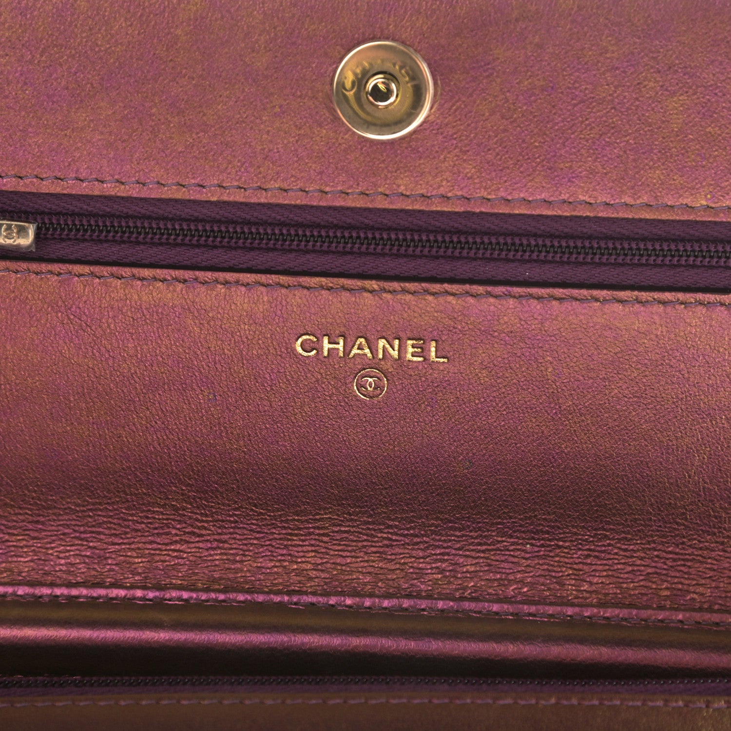 Chanel Iridescent Lambskin Quilted Wallet On Chain WOC Purple 6 of 12