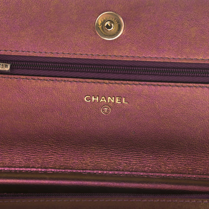 Chanel Iridescent Lambskin Quilted Wallet On Chain WOC Purple 6 of 12
