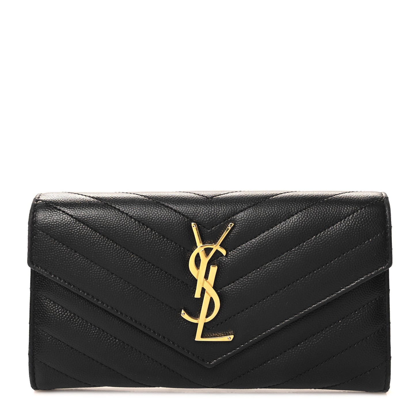 Grain De Poudre Matelasse Chevron Monogram Flap Wallet Black