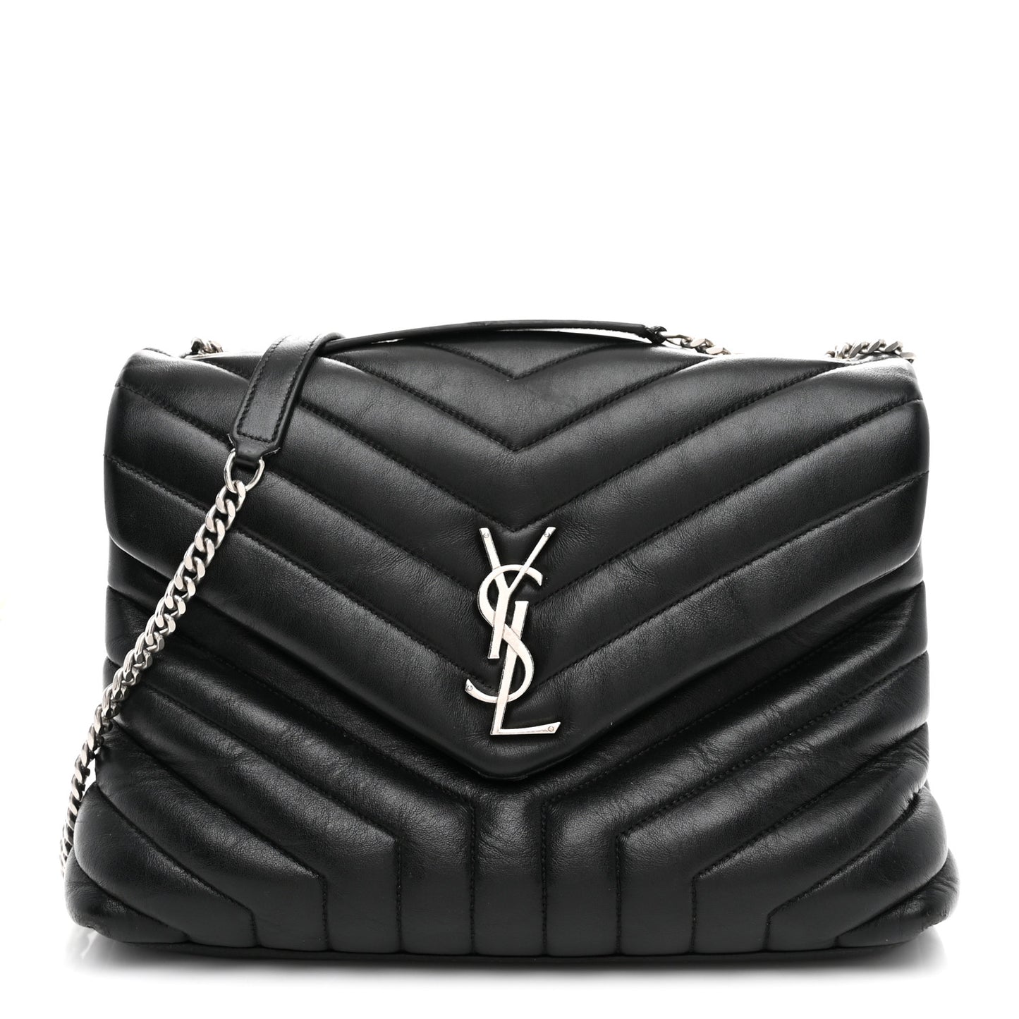 Calfskin Y Quilted Monogram Medium Loulou Chain Satchel Black