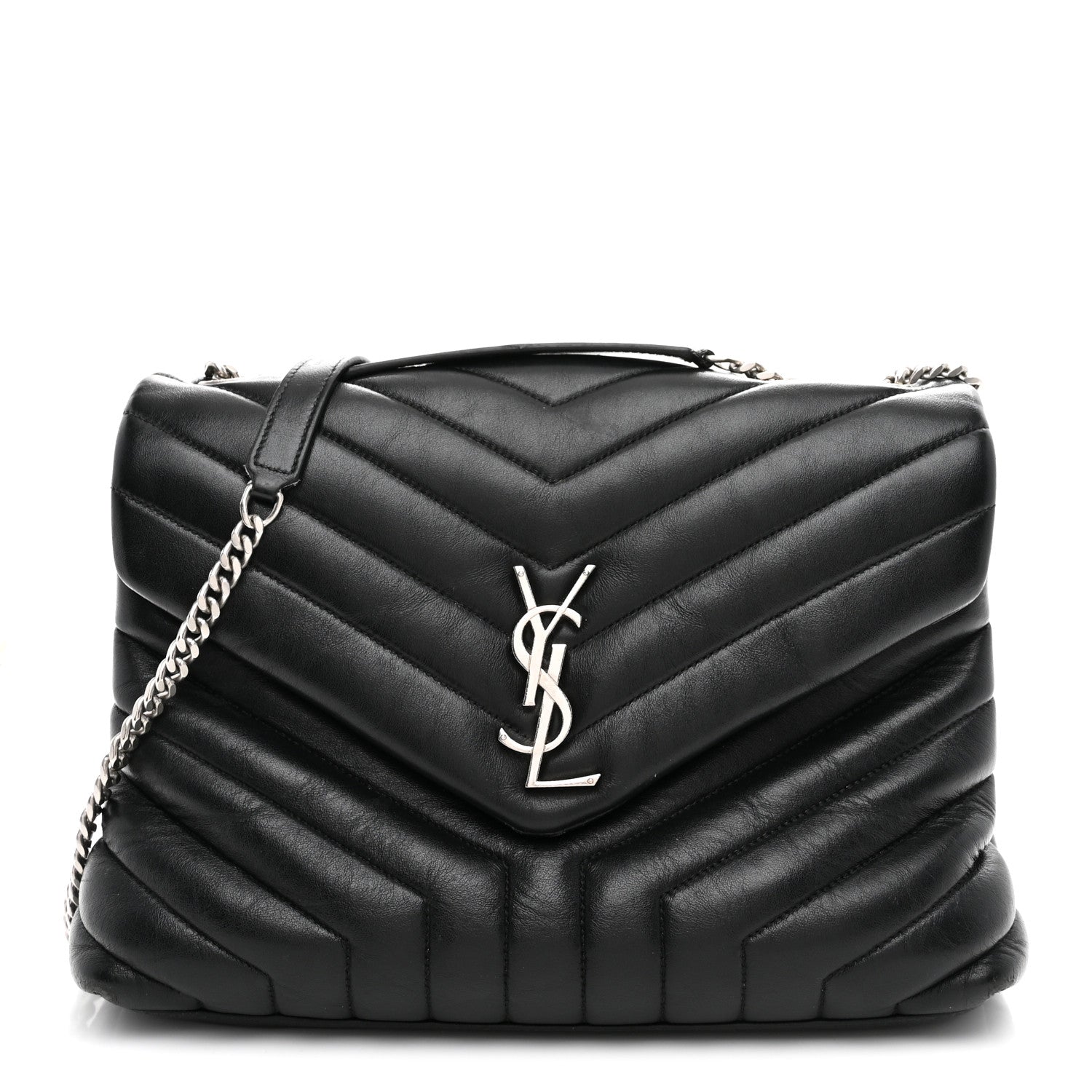 Saint Laurent Calfskin Y Quilted Monogram Medium Loulou Chain Satchel Black 1 of 11