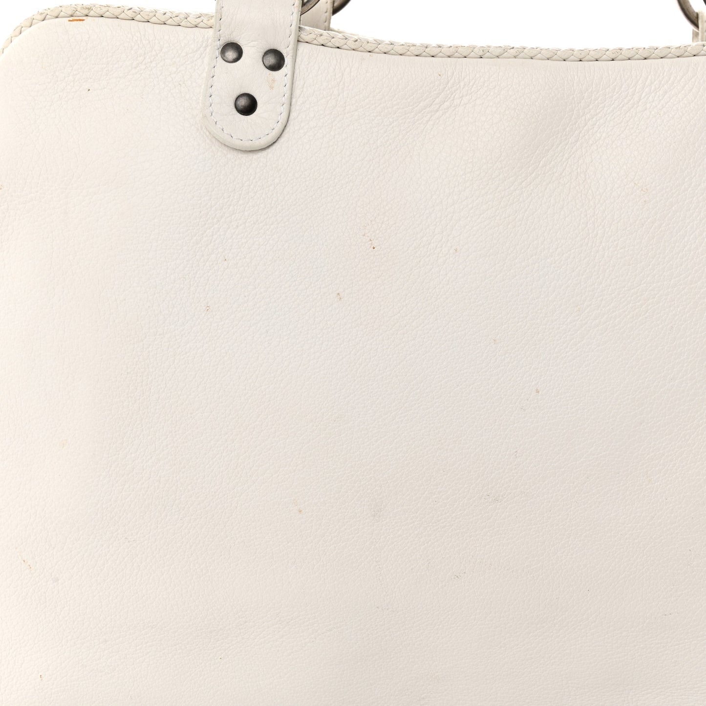 Calfskin Braided Gaucho Double Saddle Bag White