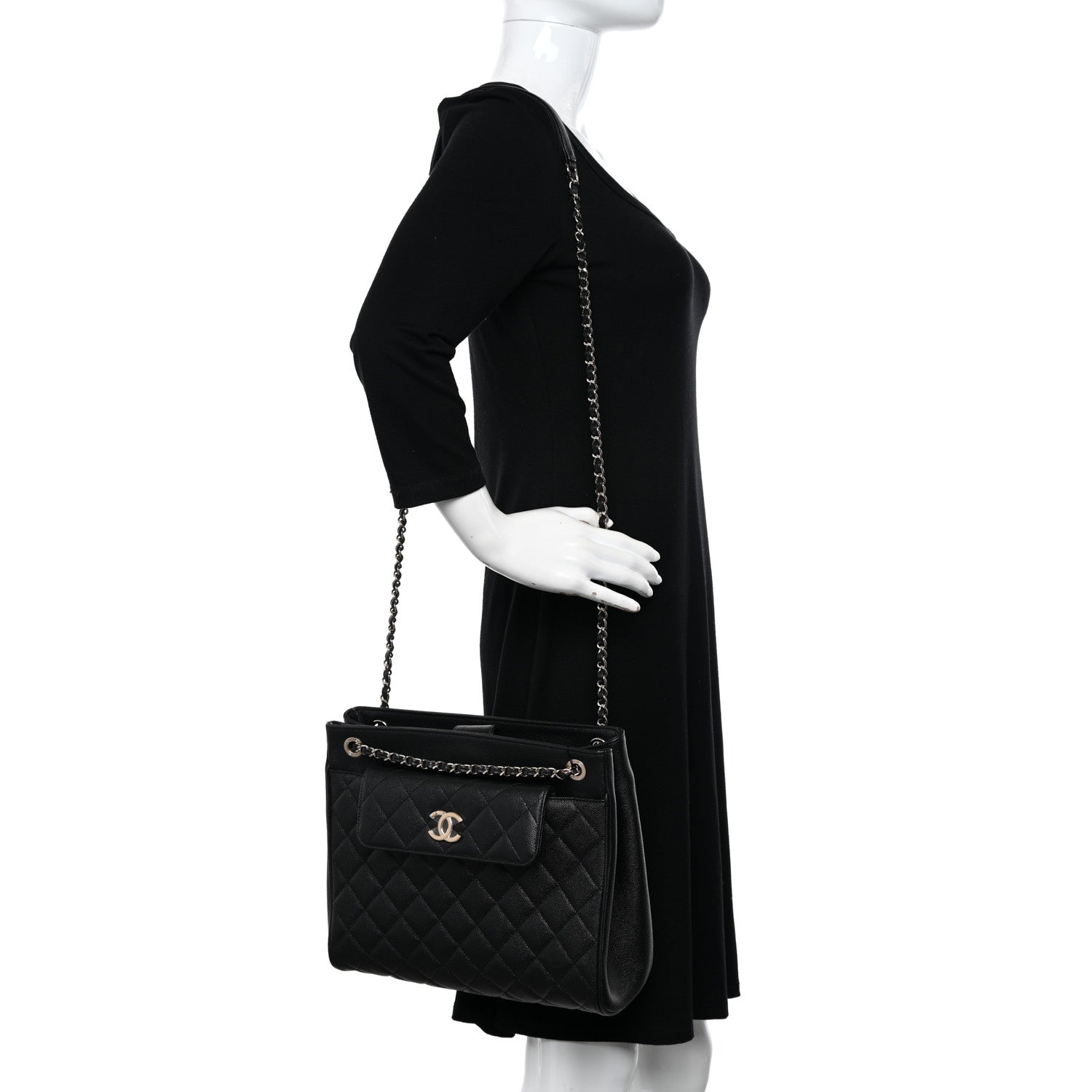 Chanel Caviar Quilted In Out Flap Shopping Tote Black 2 of 12