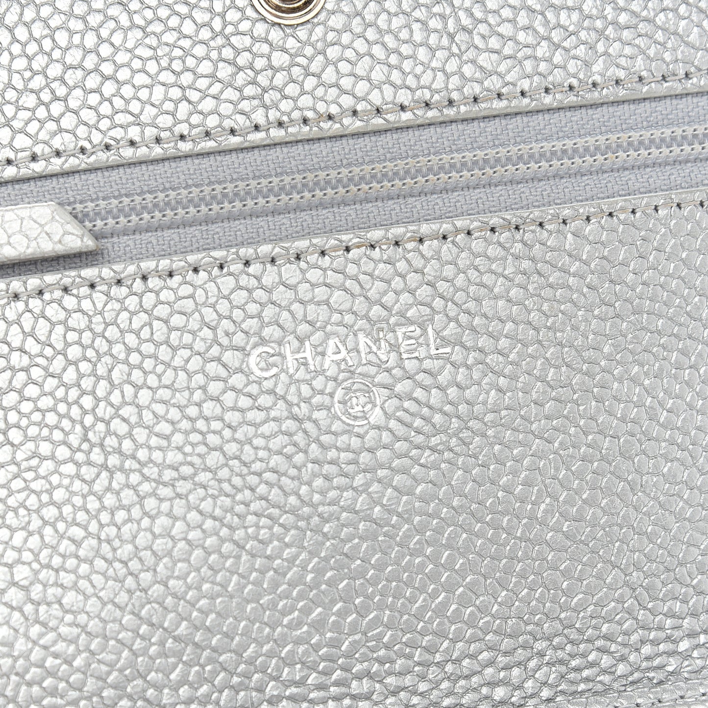 Metallic Caviar Quilted Wallet on Chain WOC Silver