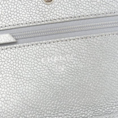 Chanel Metallic Caviar Quilted Wallet on Chain WOC Silver 6 of 10