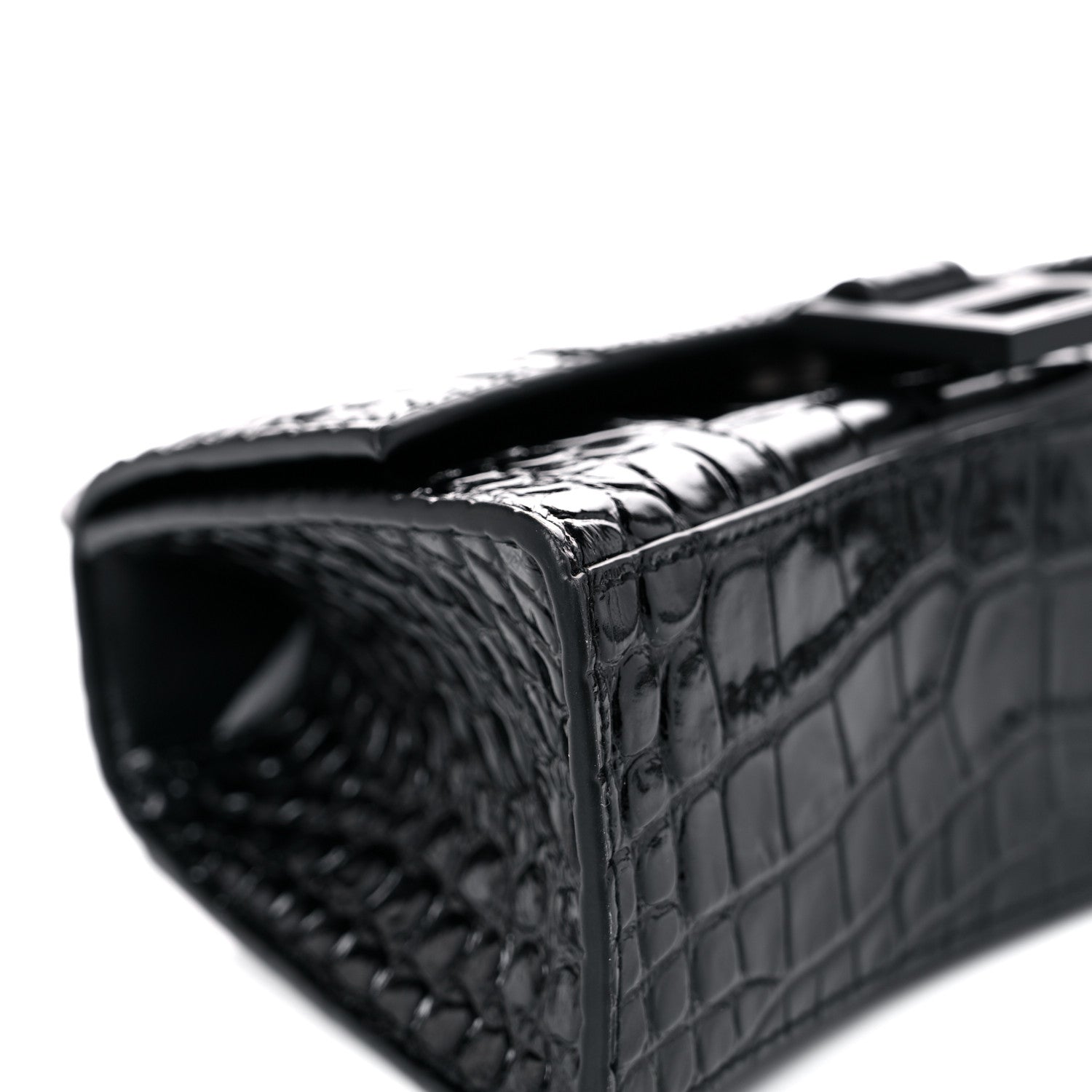 Balenciaga Shiny Calfskin Monochrome Crocodile Embossed Hourglass Top Handle Bag XS Black 12 of 15