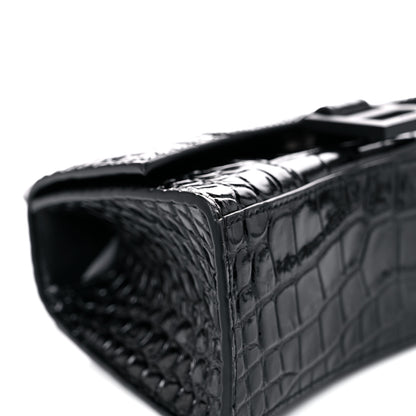 Balenciaga Shiny Calfskin Monochrome Crocodile Embossed Hourglass Top Handle Bag XS Black 12 of 15