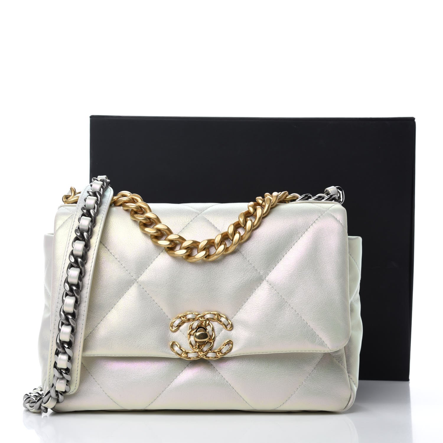 Chanel Iridescent Calfskin Quilted Medium Chanel 19 Flap White 12 of 12