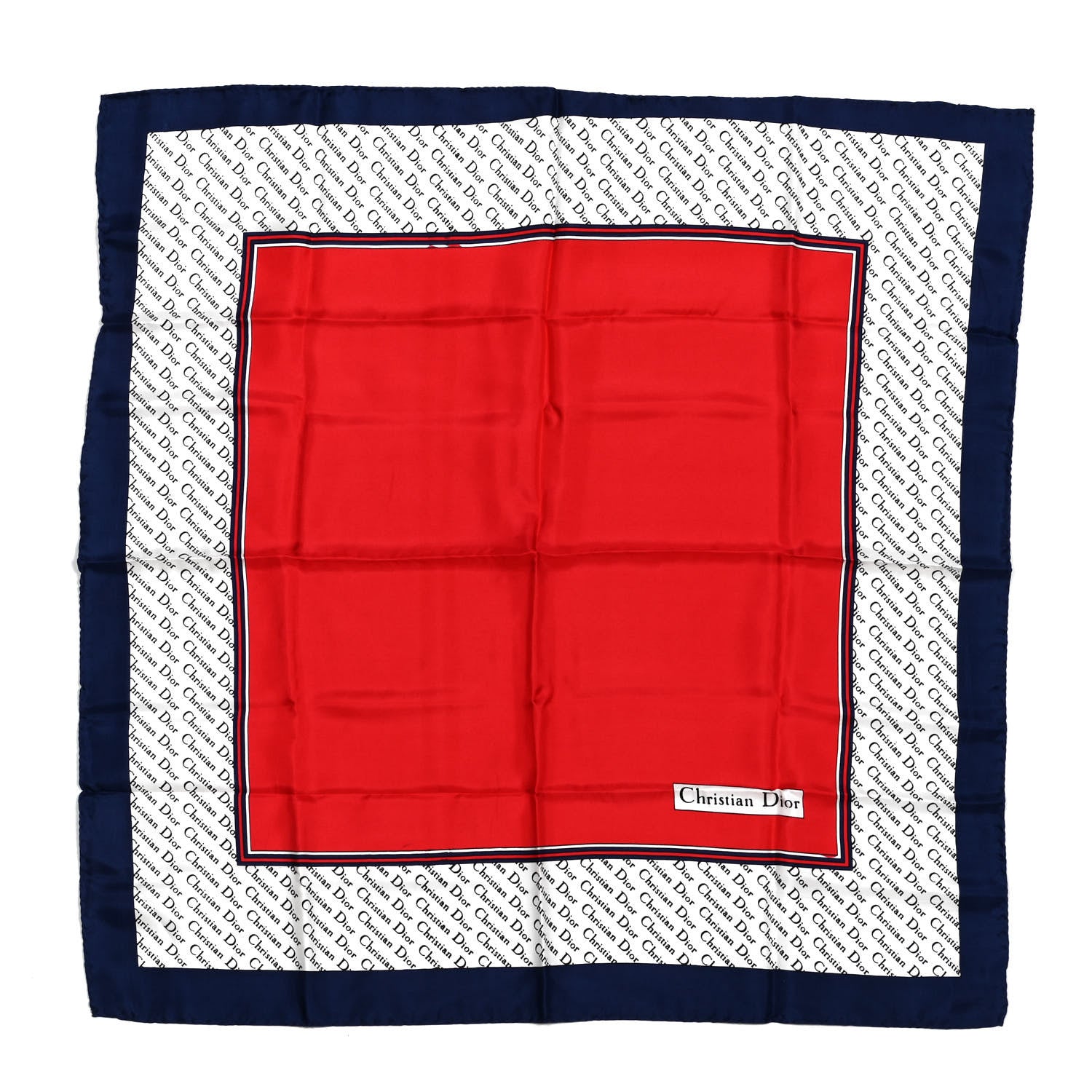 Christian Dior Silk Logo Scarf Red Navy White 1 of 4