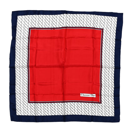 Christian Dior Silk Logo Scarf Red Navy White 1 of 4