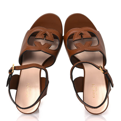 Gucci Cosmos Softy Calfskin Wooden Interlocking G Cut-Out 30/120mm Platform Sandals 38.5 Cuir 2 of 11