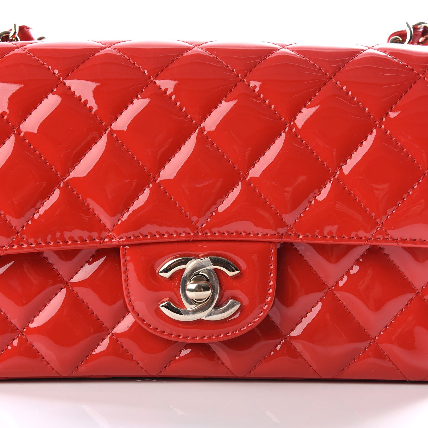 Patent Calfskin Quilted Mini Rectangular Flap Red