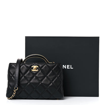 Chanel Calfskin Quilted Lady Handle Clutch Tote Black 11 of 11