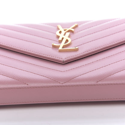 Saint Laurent Grain De Poudre Matelasse Chevron Monogram Chain Wallet Tender Pink 10 of 12