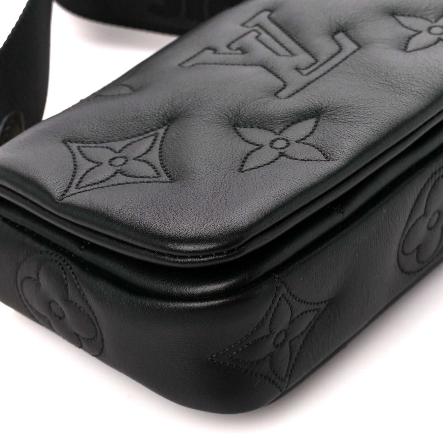 Calfskin Bubblegram Wallet On Strap Black