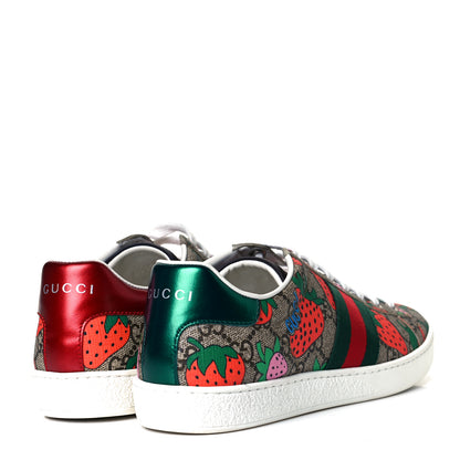 Gucci GG Supreme Monogram Strawberry Web Womens Ace Sneakers 36.5 Beige Multicolor Red Green 4 of 9