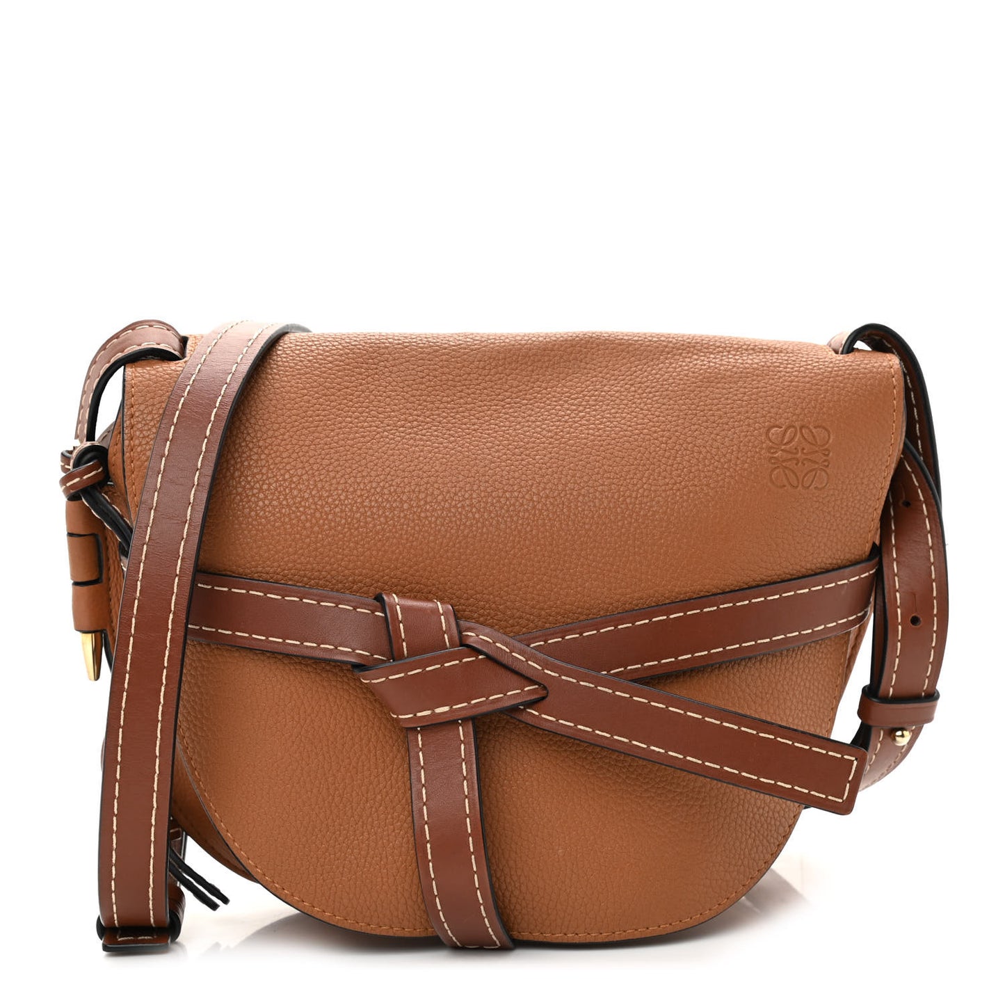 Grained Calfskin Small Gate Crossbody Bag Caramel Pecan