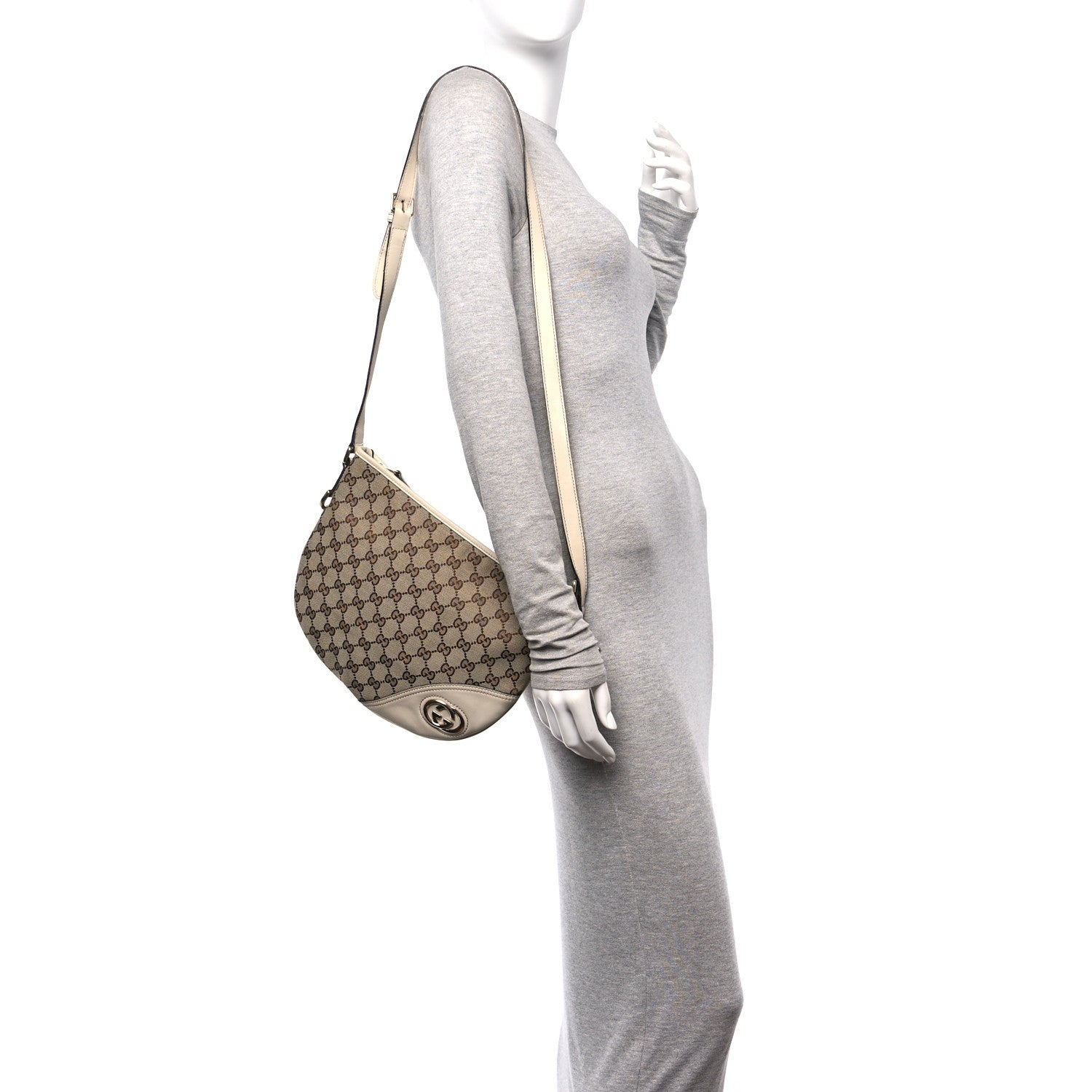 Gucci Monogram Medium New Britt Half Moon Hobo White 2 of 16