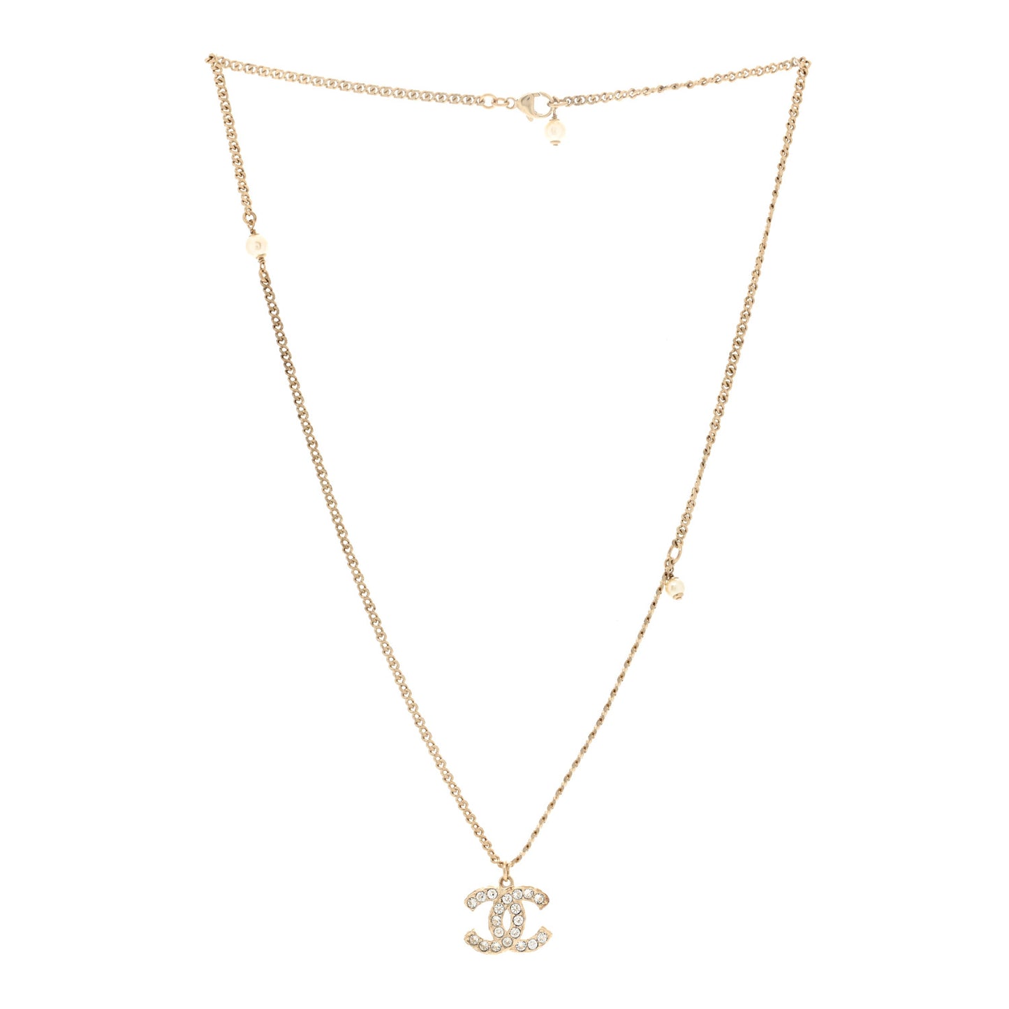 Metal Pearl Crystal CC Textured Pendant Necklace Gold