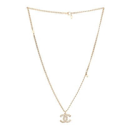 Chanel Metal Pearl Crystal CC Textured Pendant Necklace Gold 3 of 5
