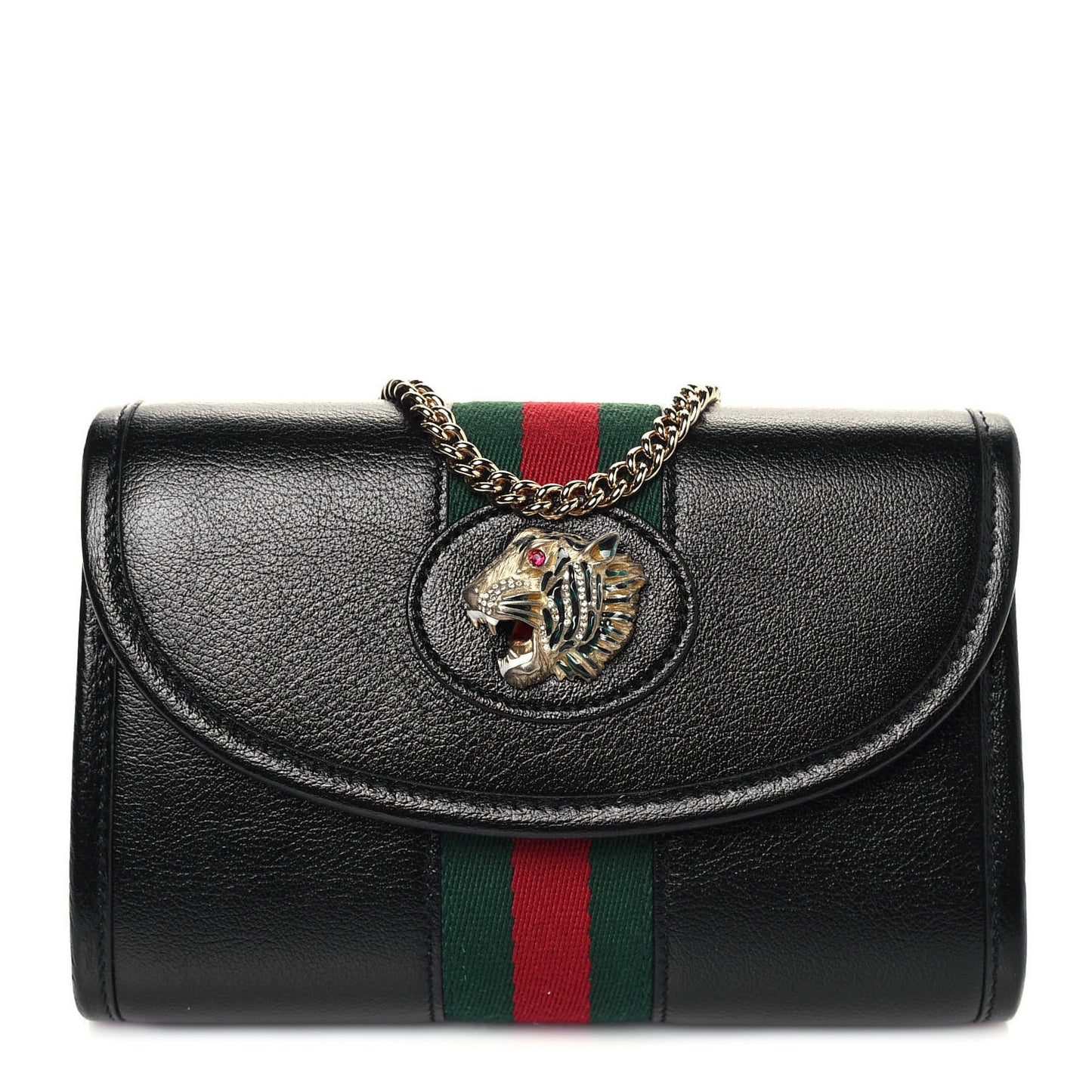 Textured Calfskin Web Mini Rajah Slim Flap Shoulder Bag Black