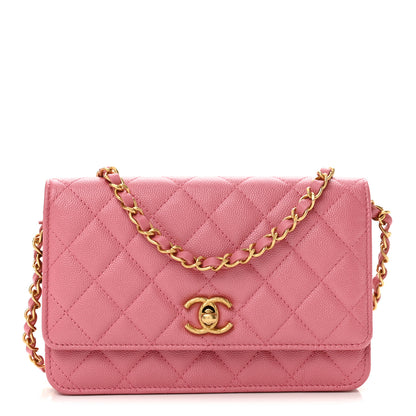 Chanel Caviar Quilted CC Turnlock Wallet On Chain WOC Pink 1 of 14