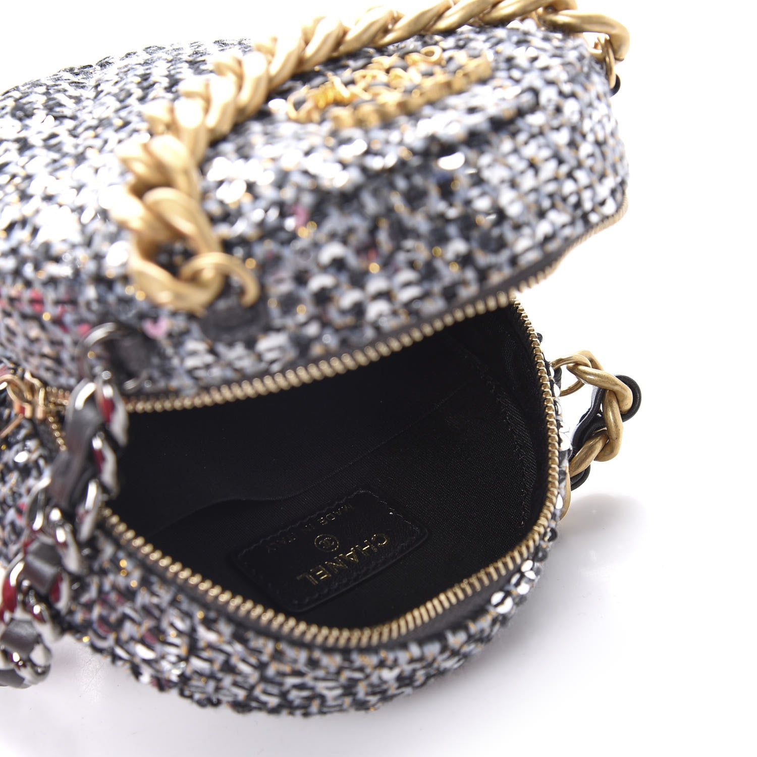 Chanel Sequin 19 Round Clutch With Chain Silver Black 5 of 11