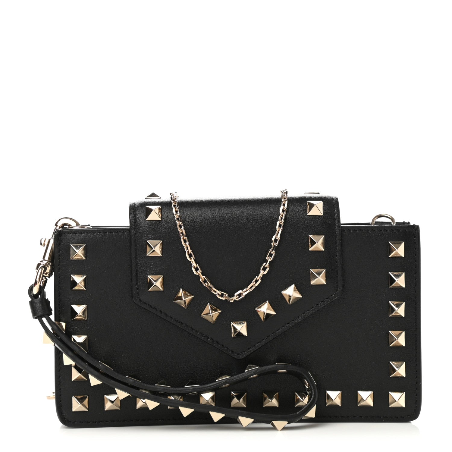Valentino Garavani Calfskin Rockstud Phone Case With Chain Black 1 of 12