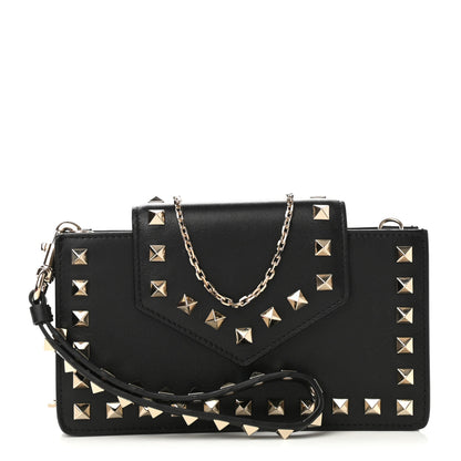 Valentino Garavani Calfskin Rockstud Phone Case With Chain Black 1 of 12