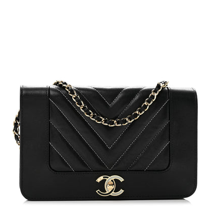 Chanel Caviar Sheepskin Chevron Quilted Vintage Mademoiselle Wallet On Chain WOC Black 1 of 14