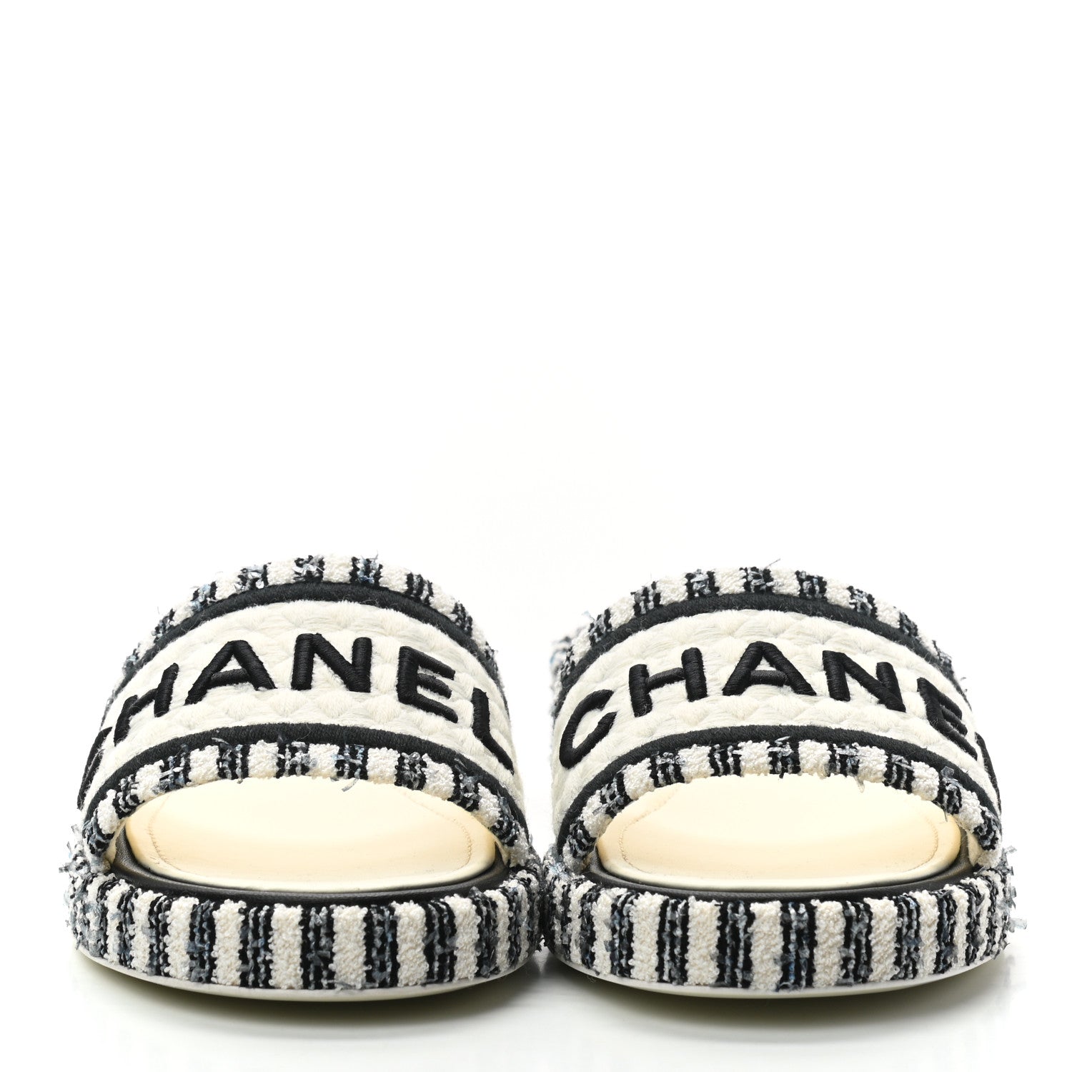 Chanel Tweed Embroidered CC Mule Sandal 38.5 Navy White 2 of 6