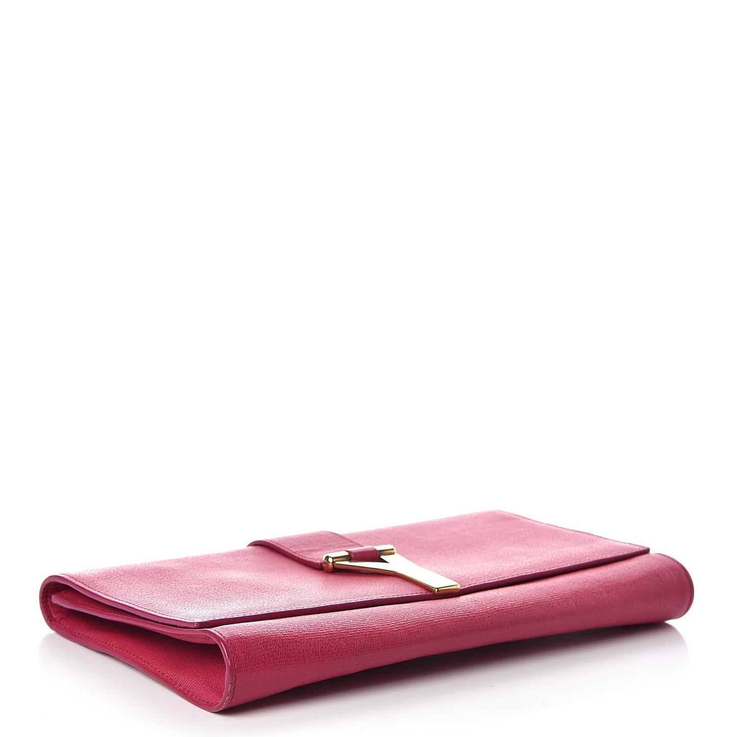 Textured Calfskin Y Ligne Clutch Fuchsia