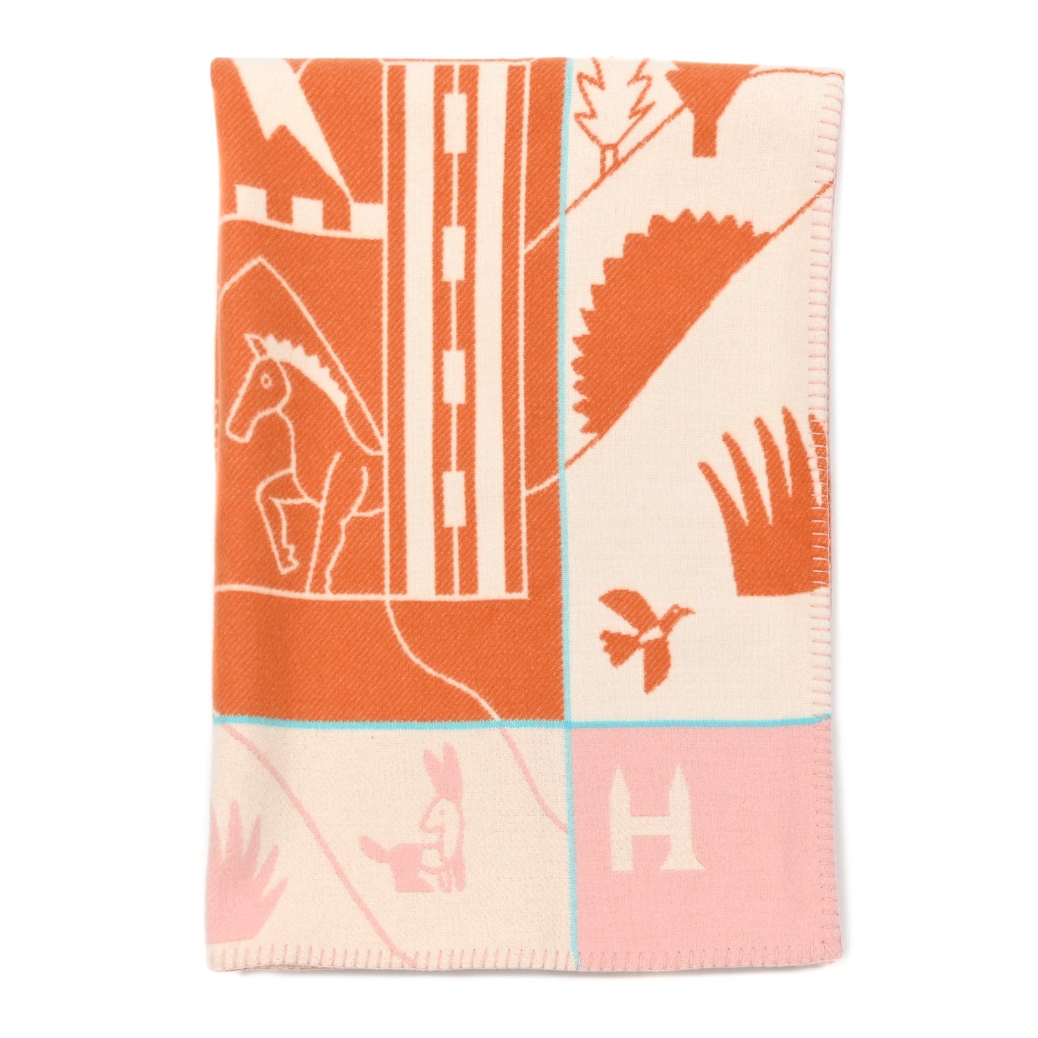 Hermes Wool Cashmere Avalon Epopee Blanket Mandarine Rose 1 of 3
