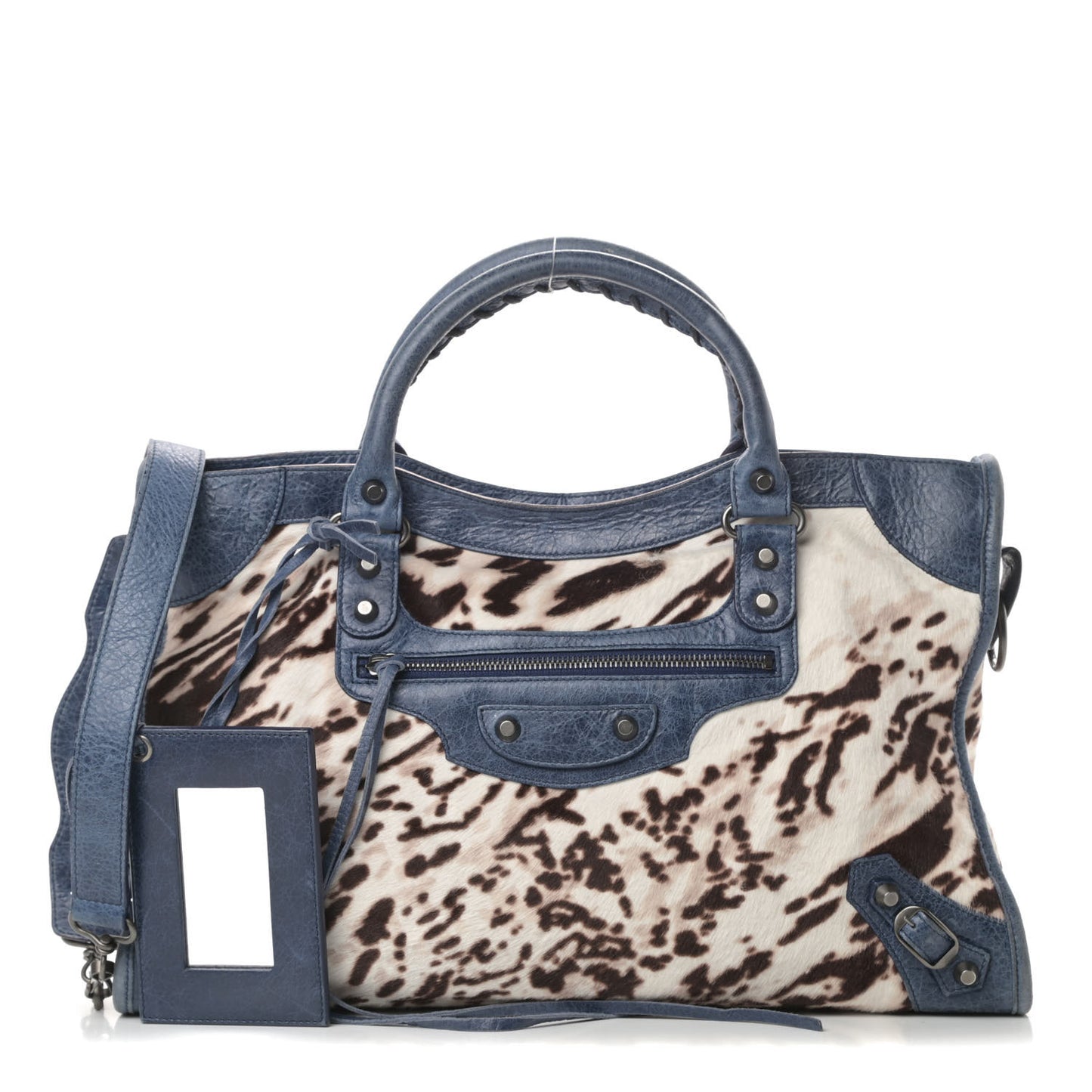 Agneau Pony Hair Leopard Print City Bleu Roi