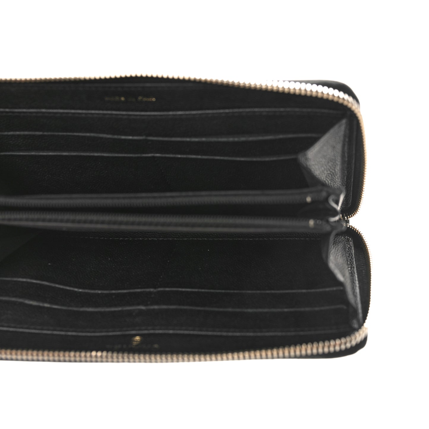 Caviar Camellia Embossed Large Zip Around Gusset Wallet Black