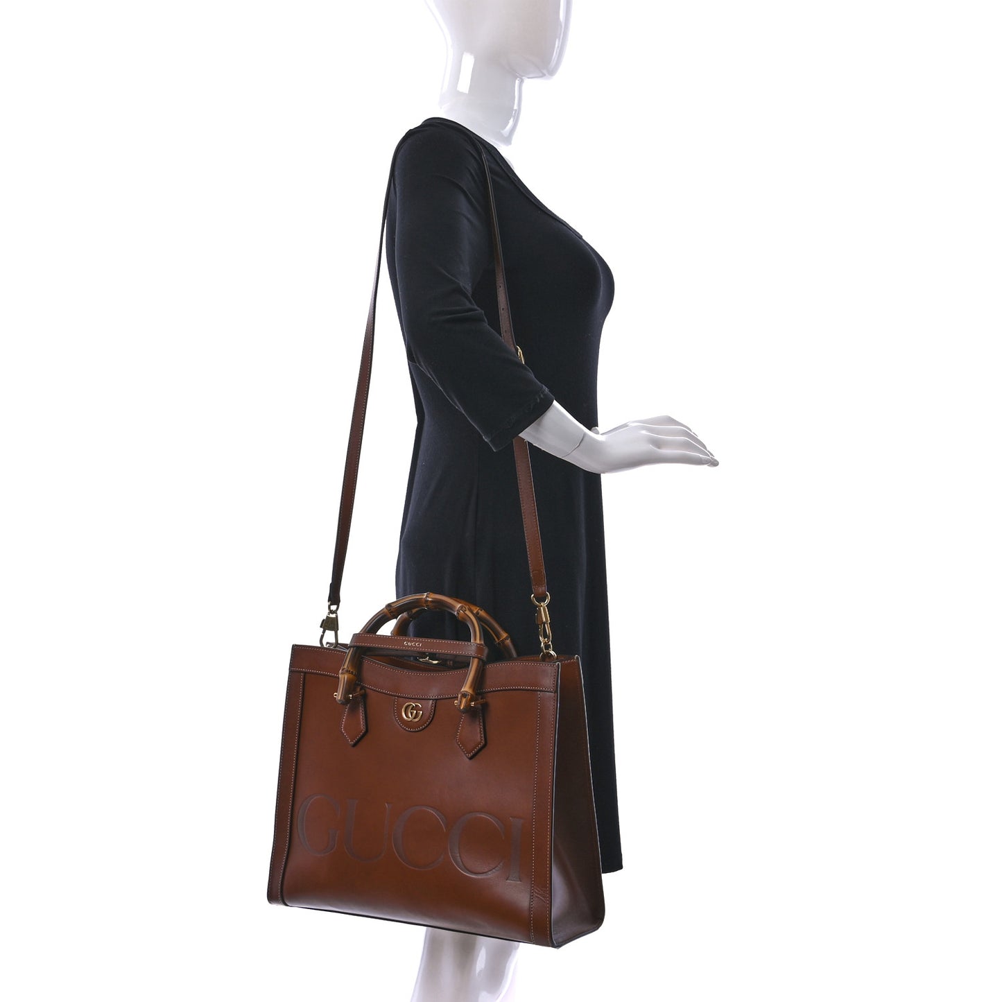 Charisma Calfskin Gucci Embossed Medium Diana Tote Bag Peanut Brown